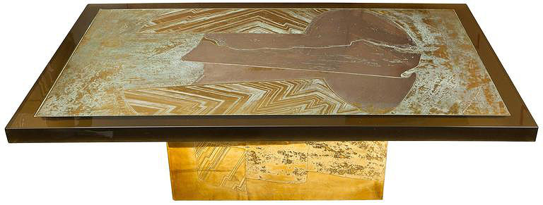 Stunning Acid Etched Brass Coffee Table Abstraction by Armand Jonckers -  Milord antiques, Montreal